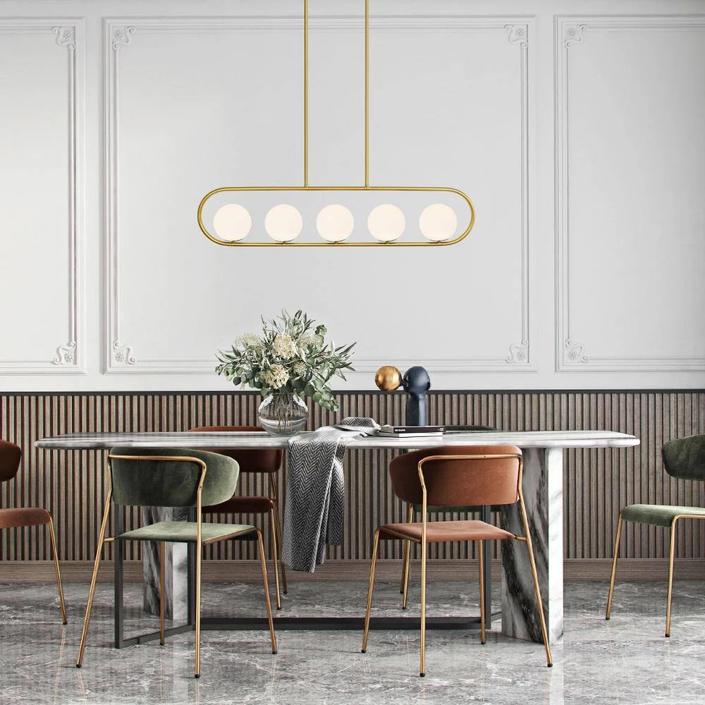 Audra 5-Light Brass Chandelier/Island Light with Frosted Glass Shades by Light Society 4 Audra 5-Light Brass Chandelier/Island Light with Frosted Glass Shades by Light Society - Image 2