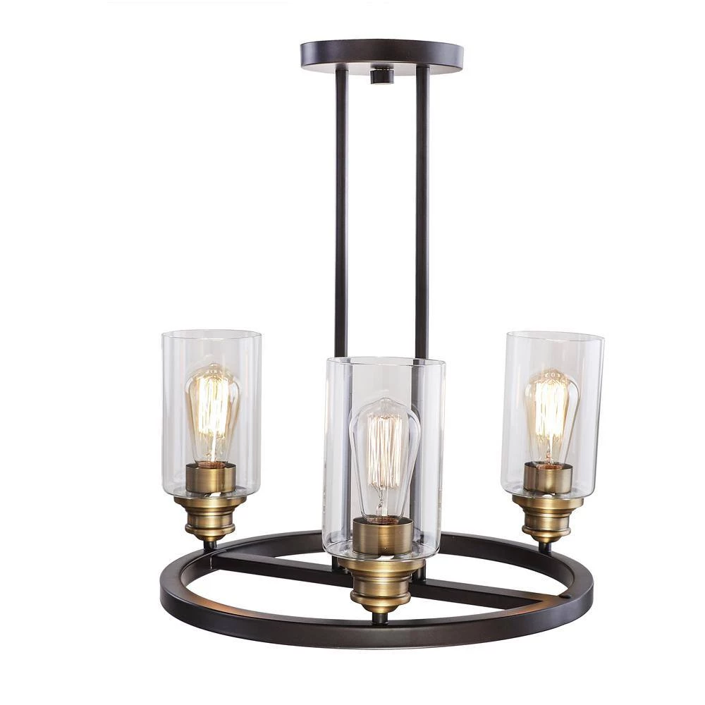 Solero 3-Light Bronze and Antique Brass Pendant with Clear Shades by DSI LIGHTING 5 Solero 3-Light Bronze and Antique Brass Pendant with Clear Shades by DSI LIGHTING - Image 3