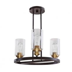 Solero 3-Light Bronze and Antique Brass Pendant with Clear Shades by DSI LIGHTING