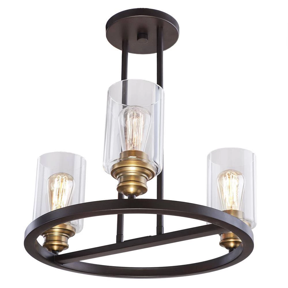 Solero 3-Light Bronze and Antique Brass Pendant with Clear Shades by DSI LIGHTING 4 Solero 3-Light Bronze and Antique Brass Pendant with Clear Shades by DSI LIGHTING - Image 2