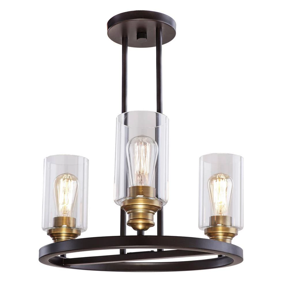 Solero 3-Light Bronze and Antique Brass Pendant with Clear Shades by DSI LIGHTING 6 Solero 3-Light Bronze and Antique Brass Pendant with Clear Shades by DSI LIGHTING - Image 4