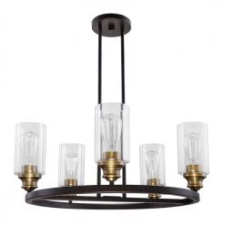 Solero 5-Light Bronze and Antique Brass Chandelier with Clear Shades by DSI LIGHTING