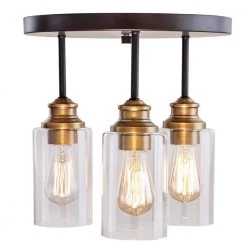 Solero 13 in. 3-Light Bronze and Antique Brass Flush Mount with Clear Shades by DSI LIGHTING -Hot Sale Light Society Store bronze and antique brass dsi lighting flush mount lights ds18971 4f 1000