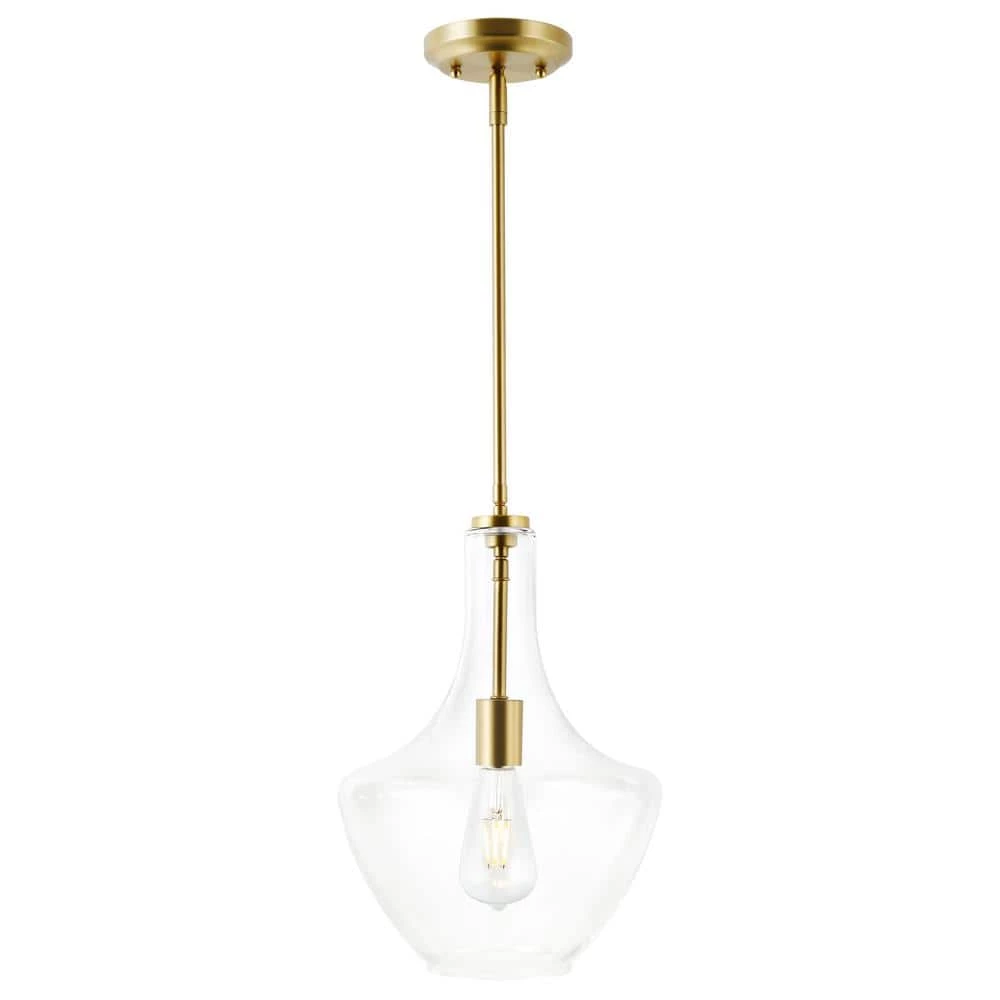 Sienna 1-Light Brushed Brass/Clear Pendant with Glass Shade by Light Society 3 Sienna 1-Light Brushed Brass/Clear Pendant with Glass Shade by Light Society