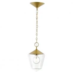Beau 9 in. 1-Light Brushed Brass Pendant with Clear Glass Shade by Light Society