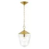 Beau 14 in. 1-Light Brushed Bras Pendant Light with Clear Glass Shade by Light Society