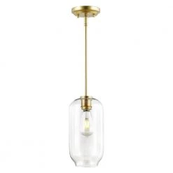 Mila 1-Light Brushed Brass/Clear Pendant with Glass Shade by Light Society