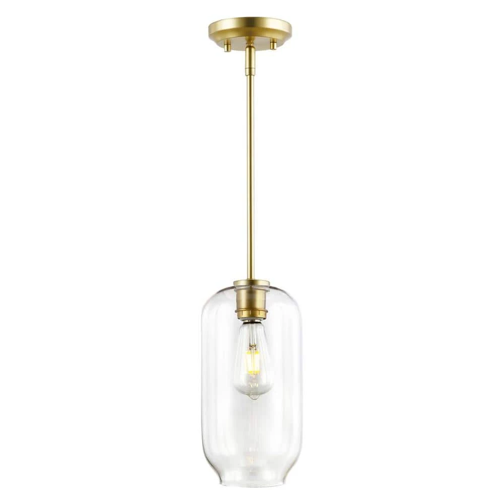 Mila 1-Light Brushed Brass/Clear Pendant with Glass Shade by Light Society 3 Mila 1-Light Brushed Brass/Clear Pendant with Glass Shade by Light Society