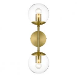 Zeno Globe 2-Light Wall Sconce in Brushed Brass/Clear by Light Society -Hot Sale Light Society Store brushed brass clear light society wall sconces ls w268 bb cl 4f 1000