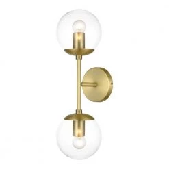 Zeno Globe 2-Light Wall Sconce in Brushed Brass/Clear by Light Society