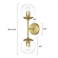 Zeno Globe 2-Light Wall Sconce in Brushed Brass/Clear by Light Society -Hot Sale Light Society Store brushed brass clear light society wall sconces ls w268 bb cl 76 1000