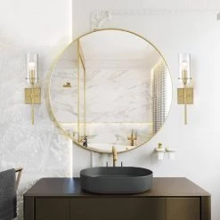 Montreal Brushed Brass Wall Sconce with Clear Glass by Light Society -Hot Sale Light Society Store brushed brass light society wall sconces ls w238 bb cl 31 1000