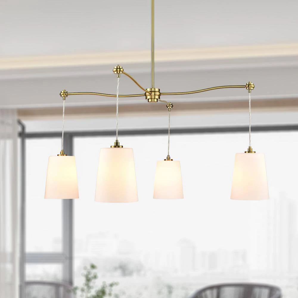 Llie 4-Light Brushed Brass/Opal Chandelier with Glass Shades by Light Society 10 Llie 4-Light Brushed Brass/Opal Chandelier with Glass Shades by Light Society - Image 8