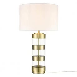 Tess 24.7 in. Brushed Brass/White Table Lamp with Fabric Shade by Light Society