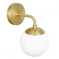 Zeno Globe Brushed Brass Wall Sconce with White Shade by Light Society -Hot Sale Light Society Store brushed brass white light society wall sconces ls w264 bb wh 1f 1000