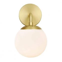 Zeno Globe Brushed Brass Wall Sconce with White Shade by Light Society -Hot Sale Light Society Store brushed brass white light society wall sconces ls w264 bb wh 4f 1000
