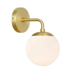 Zeno Globe Brushed Brass Wall Sconce with White Shade by Light Society