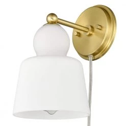 Emil 6.25 in. 1-Light Brushed Brass/White Wall Sconce by Light Society -Hot Sale Light Society Store brushed brass white light society wall sconces ls w495 bb wh 1f 1000