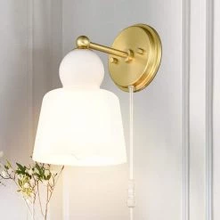 Emil 6.25 in. 1-Light Brushed Brass/White Wall Sconce by Light Society -Hot Sale Light Society Store brushed brass white light society wall sconces ls w495 bb wh 31 1000