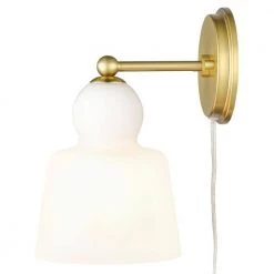 Emil 6.25 in. 1-Light Brushed Brass/White Wall Sconce by Light Society -Hot Sale Light Society Store brushed brass white light society wall sconces ls w495 bb wh 44 1000