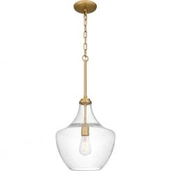 Camlyn 1-Light Brushed Gold Shaded Pendant with Clear Hammered Glass Shade by DSI LIGHTING