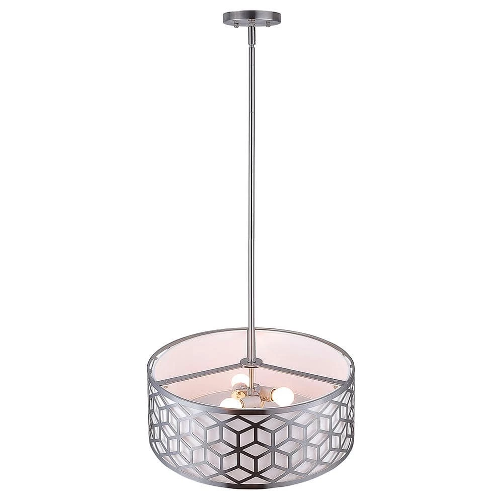 Ali 3-Light Brushed Nickel Pendant with White Fabric Shade by DSI LIGHTING 6 Ali 3-Light Brushed Nickel Pendant with White Fabric Shade by DSI LIGHTING - Image 4