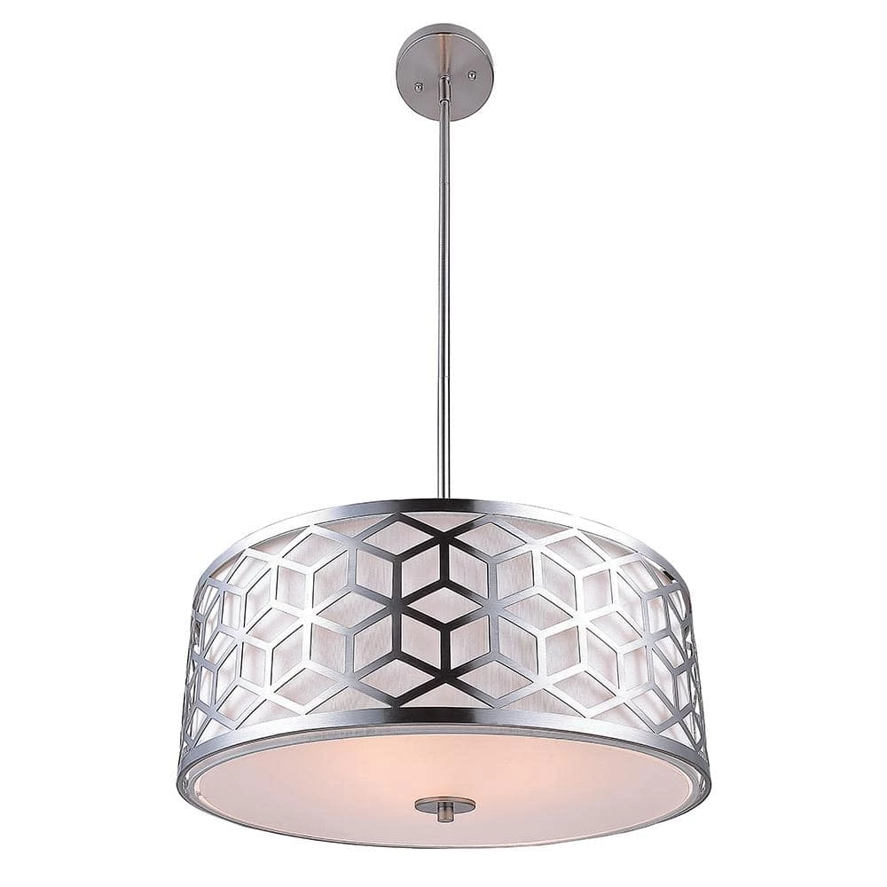 Ali 3-Light Brushed Nickel Pendant with White Fabric Shade by DSI LIGHTING 4 Ali 3-Light Brushed Nickel Pendant with White Fabric Shade by DSI LIGHTING - Image 2
