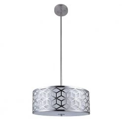 Ali 3-Light Brushed Nickel Pendant with White Fabric Shade by DSI LIGHTING
