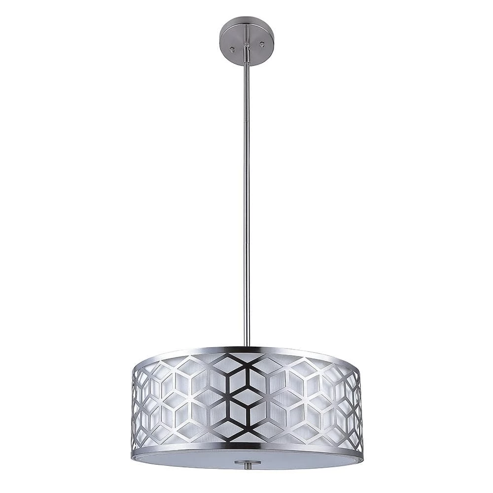 Ali 3-Light Brushed Nickel Pendant with White Fabric Shade by DSI LIGHTING 3 Ali 3-Light Brushed Nickel Pendant with White Fabric Shade by DSI LIGHTING
