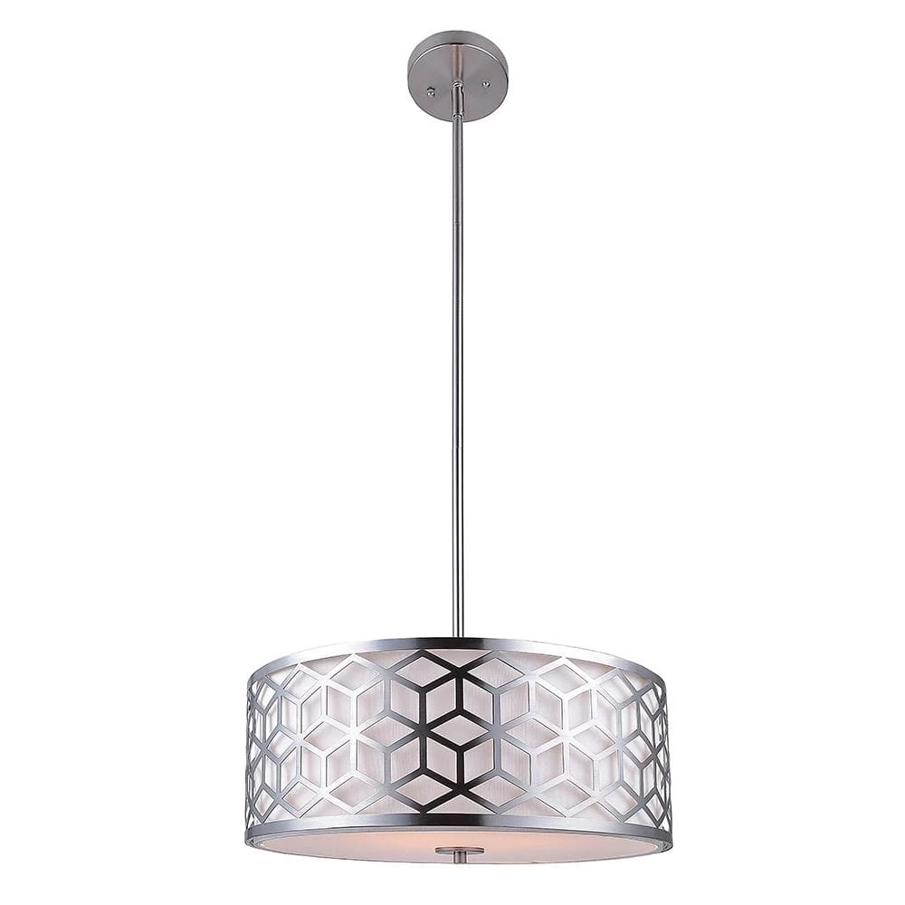 Ali 3-Light Brushed Nickel Pendant with White Fabric Shade by DSI LIGHTING 5 Ali 3-Light Brushed Nickel Pendant with White Fabric Shade by DSI LIGHTING - Image 3