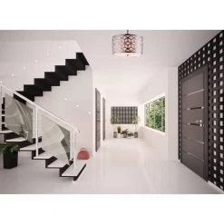 Ali 13 in. 2-Light Brushed Nickel Semi-Flush Mount with White Fabric Shade by DSI LIGHTING -Hot Sale Light Society Store brushed nickel dsi lighting flush mount lights ds18939 31 1000