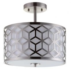 Ali 13 in. 2-Light Brushed Nickel Semi-Flush Mount with White Fabric Shade by DSI LIGHTING