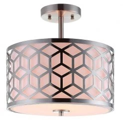 Ali 13 in. 2-Light Brushed Nickel Semi-Flush Mount with White Fabric Shade by DSI LIGHTING -Hot Sale Light Society Store brushed nickel dsi lighting flush mount lights ds18939 c3 1000