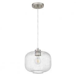 1-Light Brushed Nickel Mini Pendant with Clear Glass Shade by DSI LIGHTING