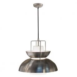 Century 1-Light Brushed Steel Vintage Pendant with Frosted Glass Shade by BAZZ