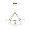 ED Ellen DeGeneres Rossie 5-Light Burnished Brass Modern Hanging Wagon Wheel Chandelier with White Glass Shades by Generation Lighting Designer Collections -Hot Sale Light Society Store burnished brass generation lighting designer collections chandeliers ec1235bbs 64 1000