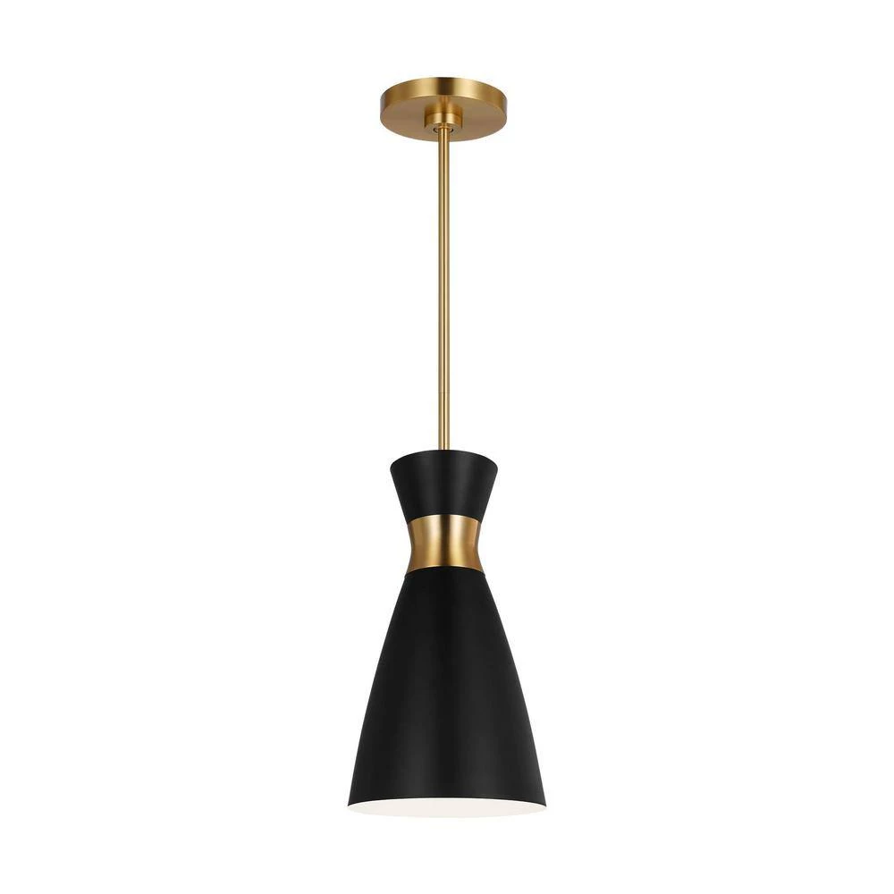 Heath 1-Light Burnished Brass Modern Mid-Century Indoor Dimmable Pendant with Midnight Black Steel Shade by Generation Lighting Designer Collections 7 Heath 1-Light Burnished Brass Modern Mid-Century Indoor Dimmable Pendant with Midnight Black Steel Shade by Generation Lighting Designer Collections - Image 5