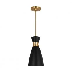 Heath 1-Light Burnished Brass Modern Mid-Century Indoor Dimmable Pendant with Midnight Black Steel Shade by Generation Lighting Designer Collections
