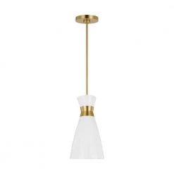 ED Ellen DeGeneres Crafted by Generation Lighting Heath 1-Light Burnished Brass Pendant with Matte White Steel Shade by Generation Lighting Designer Collections