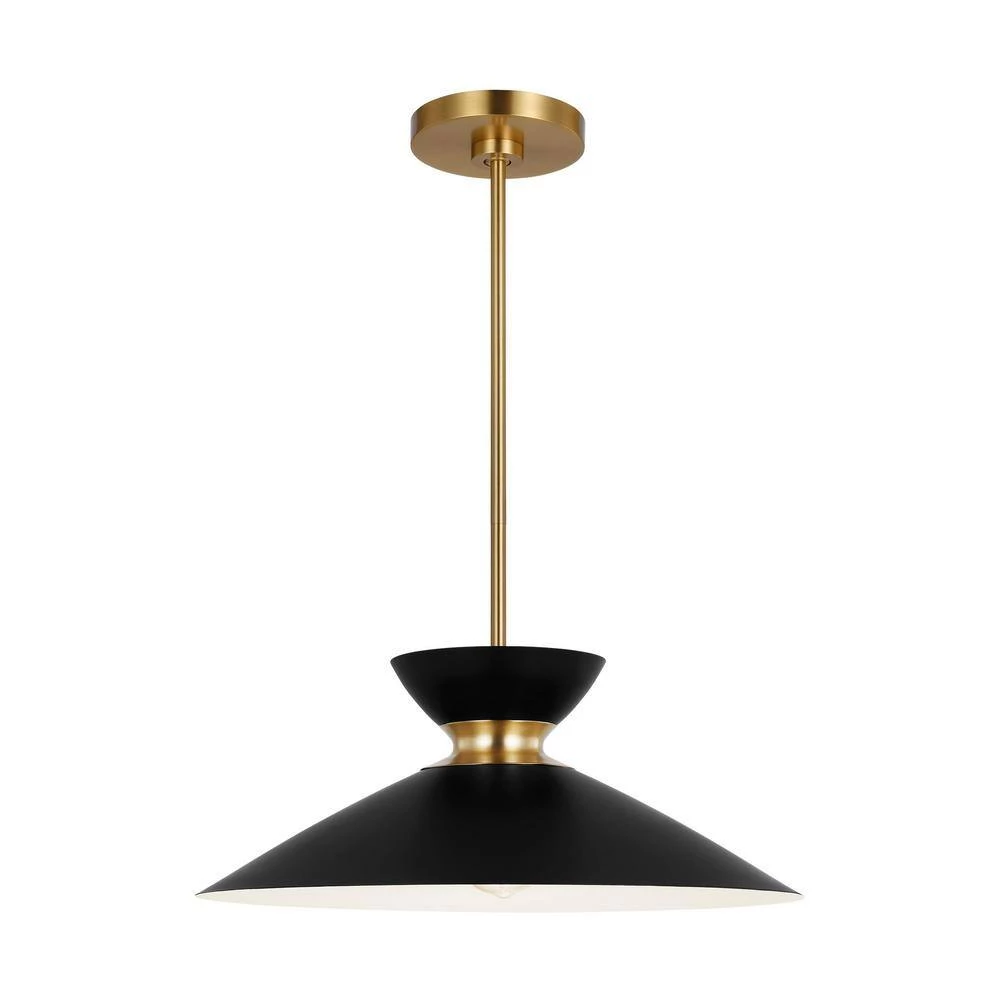 Heath 1-Light Burnished Brass Modern Mid-Century Indoor Dimmable Pendant with Midnight Black Steel Shade by Generation Lighting Designer Collections 7 Heath 1-Light Burnished Brass Modern Mid-Century Indoor Dimmable Pendant with Midnight Black Steel Shade by Generation Lighting Designer Collections - Image 5