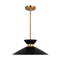 Heath 1-Light Burnished Brass Modern Mid-Century Indoor Dimmable Pendant with Midnight Black Steel Shade by Generation Lighting Designer Collections