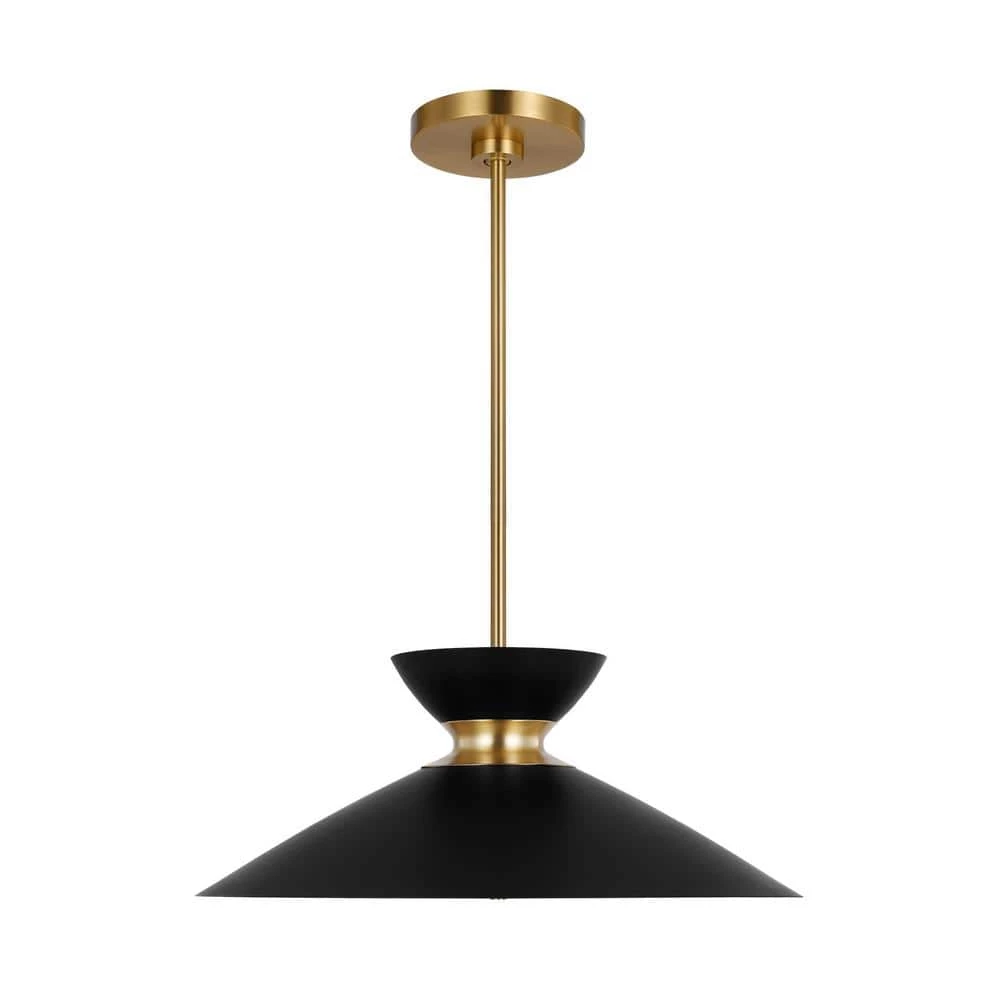 Heath 1-Light Burnished Brass Modern Mid-Century Indoor Dimmable Pendant with Midnight Black Steel Shade by Generation Lighting Designer Collections 3 Heath 1-Light Burnished Brass Modern Mid-Century Indoor Dimmable Pendant with Midnight Black Steel Shade by Generation Lighting Designer Collections