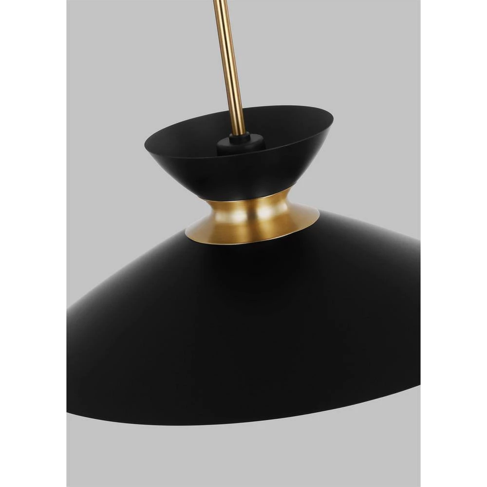 Heath 1-Light Burnished Brass Modern Mid-Century Indoor Dimmable Pendant with Midnight Black Steel Shade by Generation Lighting Designer Collections 4 Heath 1-Light Burnished Brass Modern Mid-Century Indoor Dimmable Pendant with Midnight Black Steel Shade by Generation Lighting Designer Collections - Image 2
