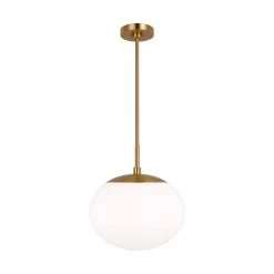 Lune 1-Light Burnished Brass Modern Mid-Century Large Indoor Dimmable Branch Pendant with Milk White Glass Shade by Generation Lighting Designer Collections