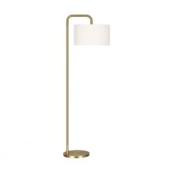 ED Ellen DeGeneres Crafted by Generation Lighting Dean 64 in. Burnished Brass Floor Lamp with White Linen Fabric Shade by Generation Lighting Designer Collections