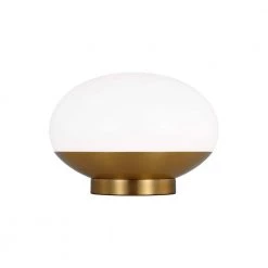 Lune 7 in. 1-Light Burnished Brass Mid-Century Indoor Dimmable Accent Lamp With a Milk White Glass Shade by Generation Lighting Designer Collections