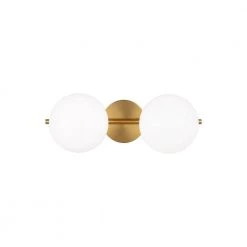 ED Ellen DeGeneres Lune 17.8 in. 2-Light Burnished Brass Bathroom Vanity Light with Milk White Glass Shades by Generation Lighting Designer Collections