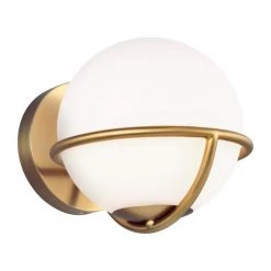 ED Ellen DeGeneres Crafted by Generation Lighting Apollo 7.125 in. W 1-Light Burnished Brass Sconce with White Orb Shade by Generation Lighting Designer Collections