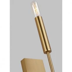 Brianna 1-Light Burnished Brass Contemporary Indoor Dimmable Tail Wall Sconce with Optional White Linen Shade by Generation Lighting Designer Collections -Hot Sale Light Society Store burnished brass generation lighting designer collections vanity lighting ew1161bbs 31 1000