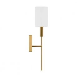 Brianna 1-Light Burnished Brass Contemporary Indoor Dimmable Tail Wall Sconce with Optional White Linen Shade by Generation Lighting Designer Collections -Hot Sale Light Society Store burnished brass generation lighting designer collections vanity lighting ew1161bbs 44 1000